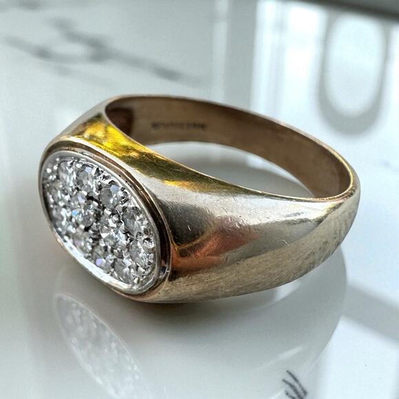 Vintage 14K Gold Diamond Signet Ring Cluster Men’s Biker Signed Sevan Size 10.5 - Picture 4 of 8